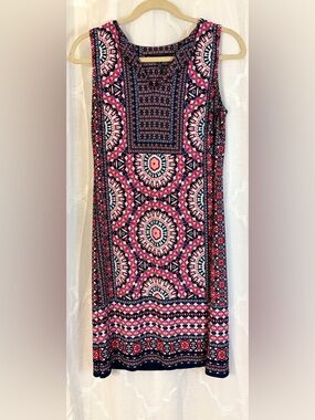 White House Black Market Sleeveless Geometric Print Shift Dress Pink Navy Size M